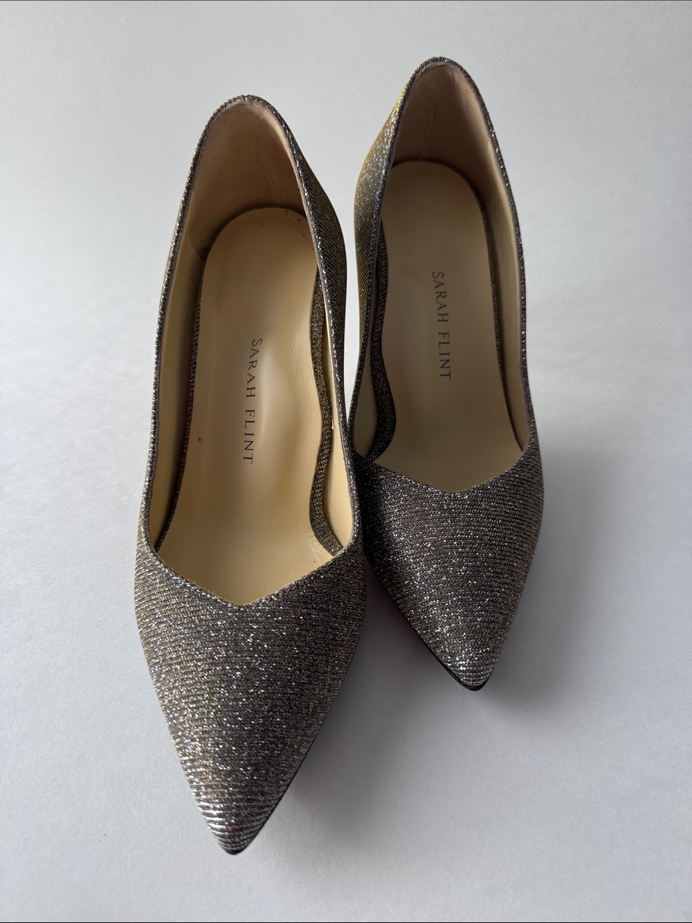 BRAND NEW - Sarah Flint Perfect Pump 85 in Gunmetal Lame. Pointed-Toe Pumps. - Picture 3 of 16